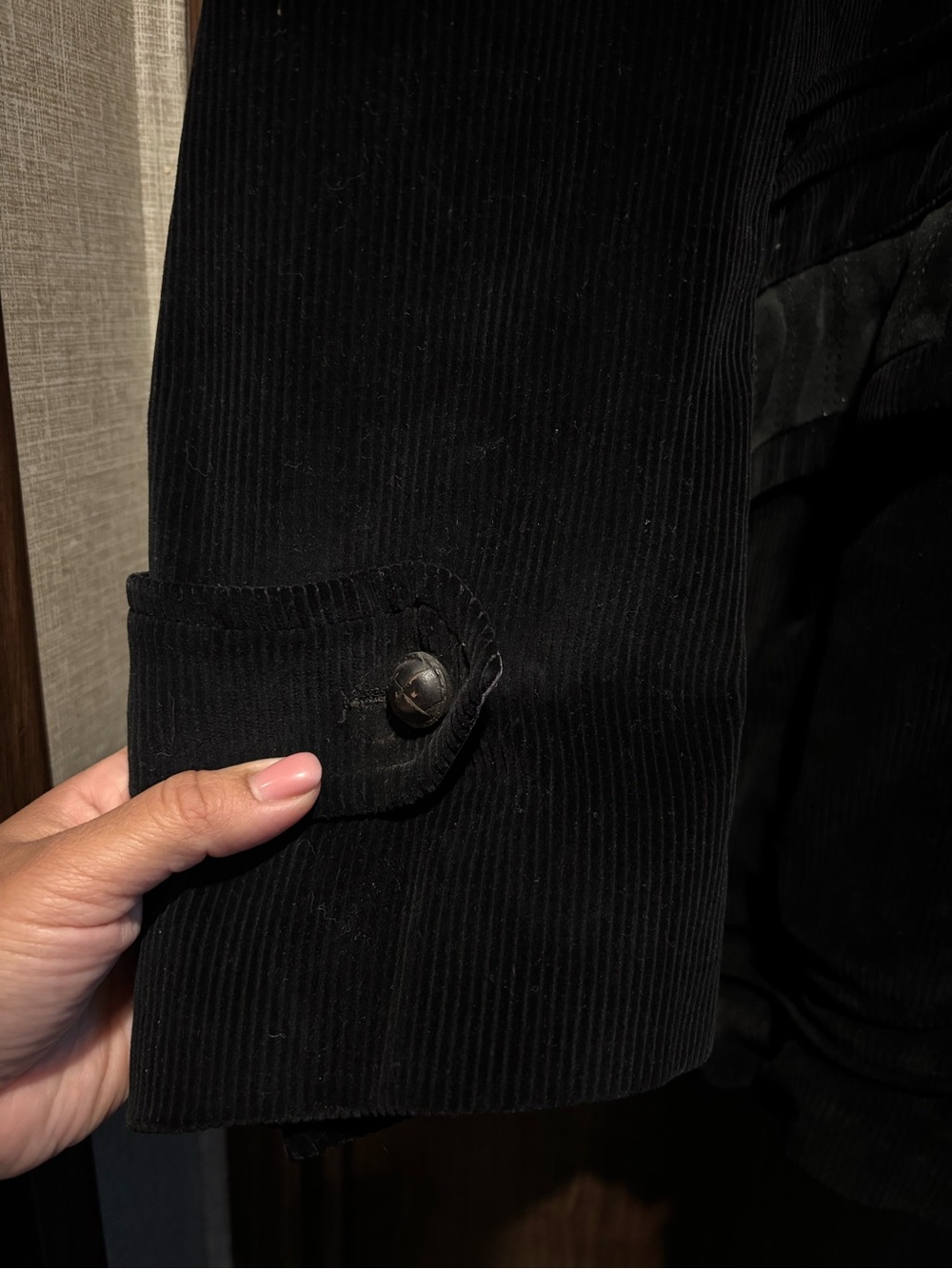 VTG 70s CORTEFIEL Mens 44 Black Corduroy Long Sleeve Coat Jacket - Picture 2 of 10